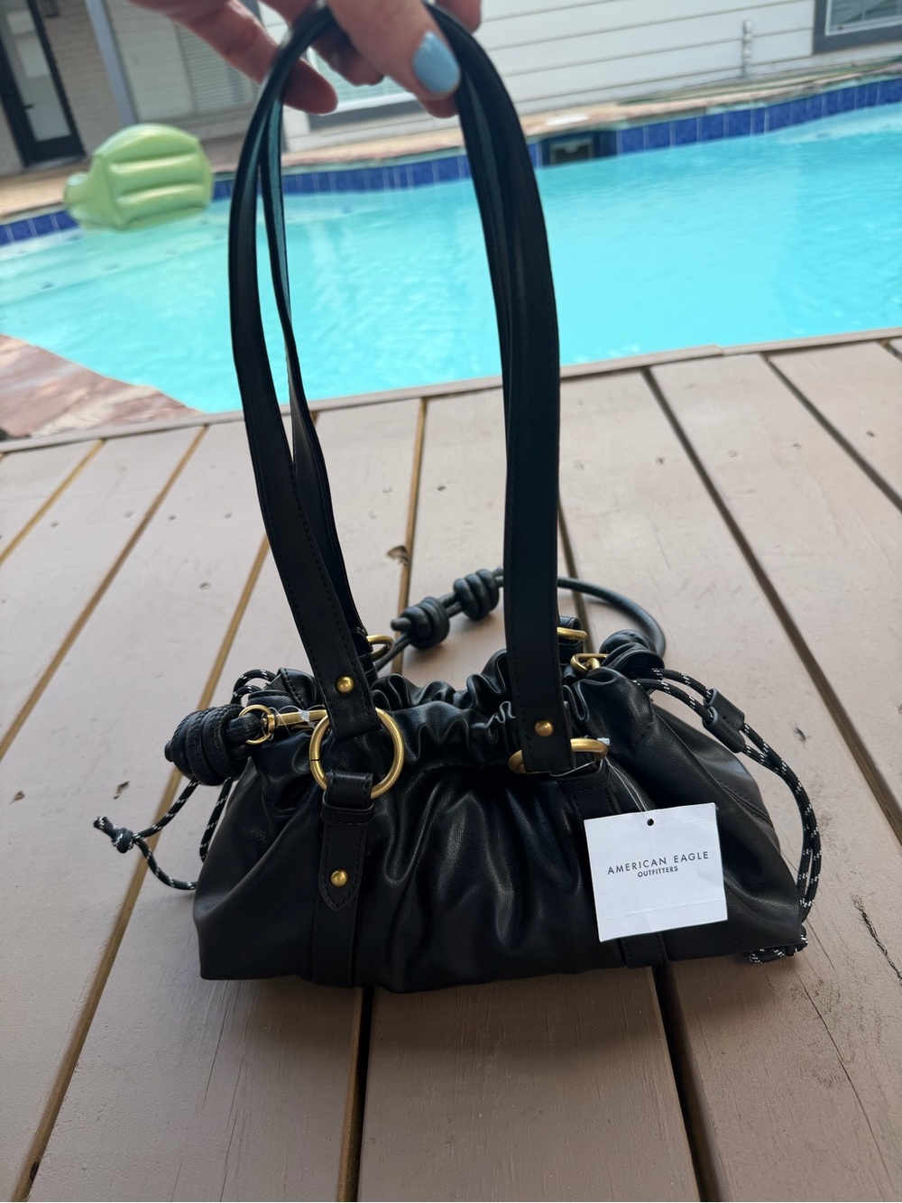 American Eagle Black Drawstring Bucket Bag - New with tag